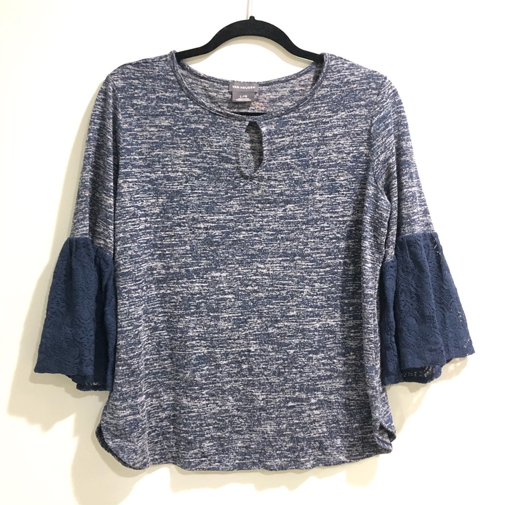 Van Heusen Blue Lace Ruffle Sleeve Top